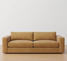 Carmel Wide Arm Leather Wood Base Sofa
