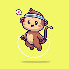 Cute Monkey Playing Jump Rope Cartoon