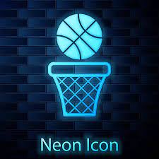 Glowing Neon Basketball Ball And Basket