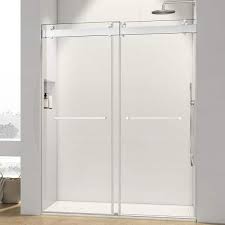 Jimsmaison 72 In W X 76 In H Double Sliding Frameless Shower Door In Brushed Nickel Finish With Tempered Glass And Buffer