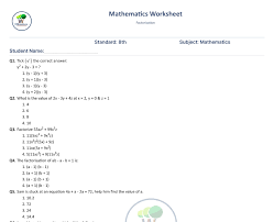 Factorisation Class 8 Worksheet With