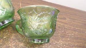 11 Vintage Green Carnival Glass Punch
