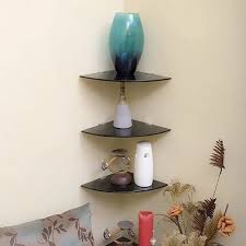 Black Wall Mounted Corner Glass Shelves