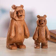 Hand Carved Bear Themed Mohena Wood