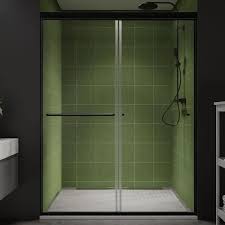 50 54 In W X 70 In H Sliding Framed Shower Door In Matte Black With 1 4 In 6 Mm Clear Glass