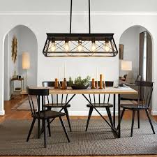 Sunpez 5 Light Black Rustic Chandelier Modern Hanging Rectangle Pendant Light Fixtures For Dining Room Kitchen Bar Foyer