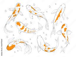 Koi Carp Fishes Vector Icon Set Of