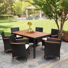 Acacia And Wicker Outdoor Dining Set