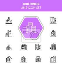 Buildings Line Icon Set Office House