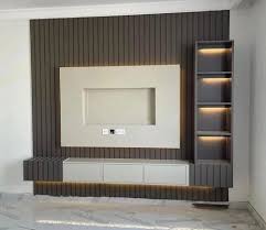 Plywood Wooden Tv Wall Unit With