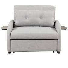 Gray 41 5 In Multifunctional 3 In 1 Linen Sleeper Sofa Bed With 2 Wing Table And Usb Charging Ports