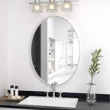 Modern Wall Mirror Oval Mirror With Metal Framed Bathroom Mirror With Round Corner Vanity Mirror For Vertical Horizontal Silver 24w 36h Inches