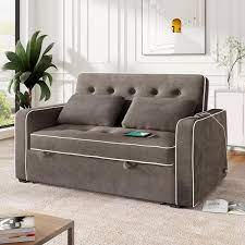65 7 In W Gray Linen Full Size Convertible 2 Seat Sleeper Sofa Bed Adjustable Loveseat Couch With Dual Usb Ports