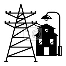 Electric Tower Near House Icon Simple