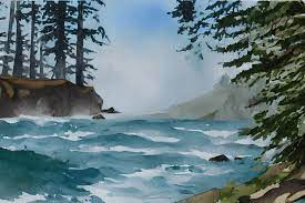 Watercolor Painting Of Oregon Coast