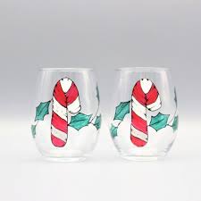 Painted Candy Cane Wine Glasses