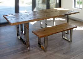 modern reclaimed wood table and benches