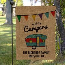 Happy Camper Burlap Personalized Garden