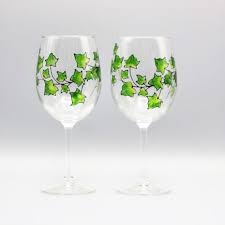 Hand Painted Ivy Wine Glasses Nature