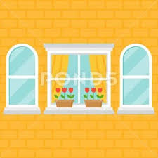 Window And Flower Pot On Brick Wall