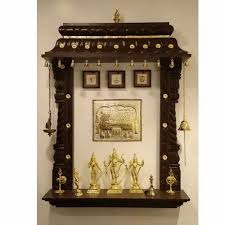 Brown Wooden Wall Mounted Pooja Temple