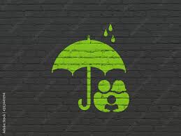 Painted Green Family And Umbrella Icon