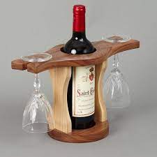 Wooden Wine And Glass Holder