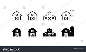 Rustic Barns Icon Set For Farming And