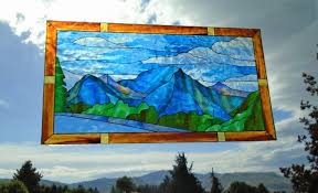 Faux Stained Glass Scenic Mountain