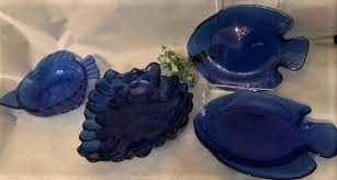 Vintage Cobalt Blue Glass Fish Shape