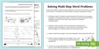 Multi Step Word Problems Activity Sheet