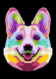 Colorful Corgi Dog Head Icon On Pop Art