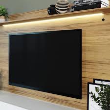Homestock Natural Wall Mounted Floating Entertainment Center Fits Tv Up To 75 In Home Theater With Led Strip Pull Out Drawers