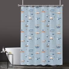 Blue Polyester Printed Shower Curtains
