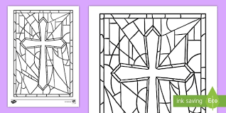 Stained Glass Cross Colouring Page