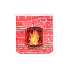 Watercolor Red Brick Fireplace Hearth