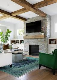 Gray Stone Fireplace With Tv