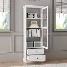 68 9 In H White Wood Doors Accent Cabinet With 4 Tier Shelves And 2 Drawers Storage Cabinet Bookshelf Cupboard