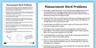 Measurement Word Problems Activity