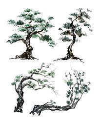Watercolor Painting Trees Chinese Brush