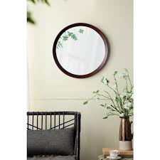 20 In W X 20 In H Round Wood Framed Wall Mirror For Bathroom Entryway Console Lean Against Wall In Dark Brown