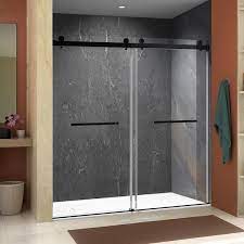 Wellfor 48 In W X 76 In H Double Sliding Frameless Shower Door In Matte Black Shower Enclosure With 3 8 In Clear Glass