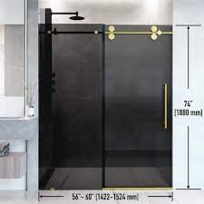 Vigo Vg60416074 Elan 74 Inch High X 60 Inch Wide Sliding Frameless Shower Door Black Matte Gold