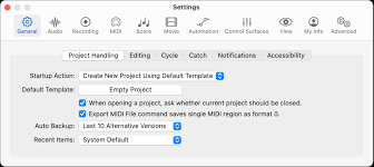 project handling settings in logic pro