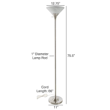 Lavish Home Torchiere Floor Lamp With Metal Base And Marbled Shade Brush Silver