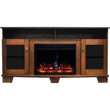 Cambridge Savona Electric Fireplace Heater With 59 In Walnut Tv Stand Enhanced Log Display Multi Color Flames And Remote
