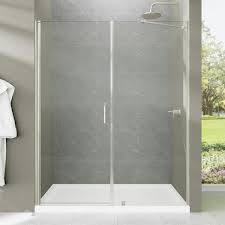 60 In W X 72 In H Pivot Semi Frameless Shower Door In Brushed Nickel With 6mm Clear Glass