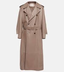Leather Trench Coat In Beige Tods