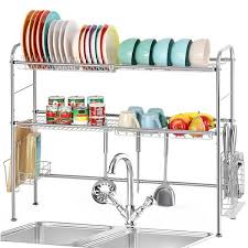 Nex Silver 2 Tier Adjustable Stainless Steel Dish Racks