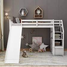 Qualler White Twin Size Loft Bed With